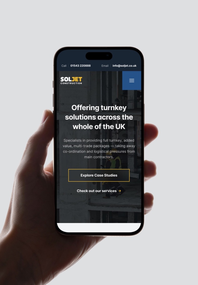 The SOLJET website shown on a phone